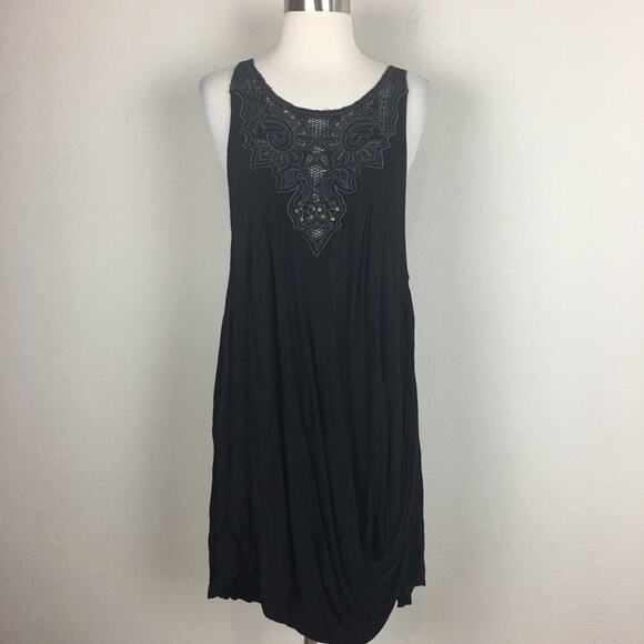 Free People Dresses & Skirts - Free People Black Knit Embellished Sleeveless Mini Dress/ Tunic Medium